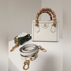 GUCCI Diana Bamboo Mini Leather Tote Bag White